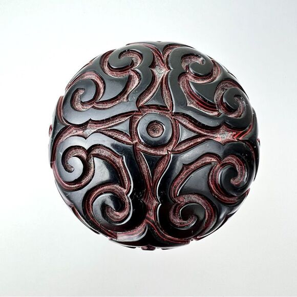 Antique Chinese Hand Carved Cinnabar Canister Jar Box Black and Red Blue Inside - Picture 6 of 14